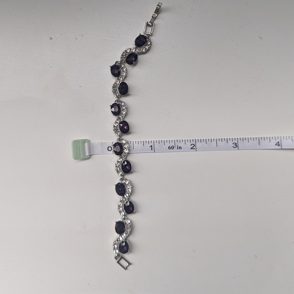 Purple Gemstone White Zirconia Silver Color Bracelet Timeless Elegant Classic - Picture 4 of 6